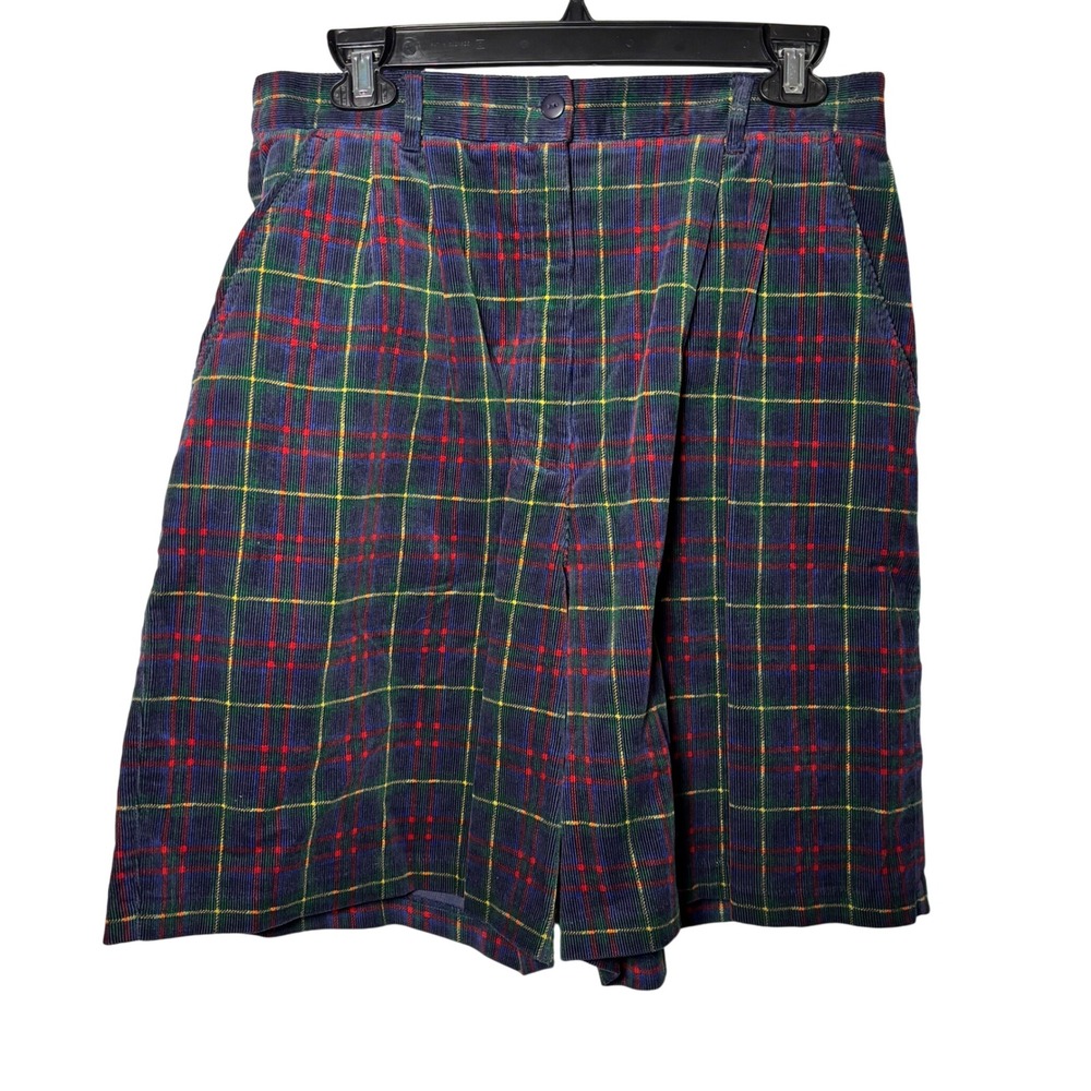 Corduroy Preppy Classic Vintage Plaid Pleated Shorts Size 10 Tartan Holiday